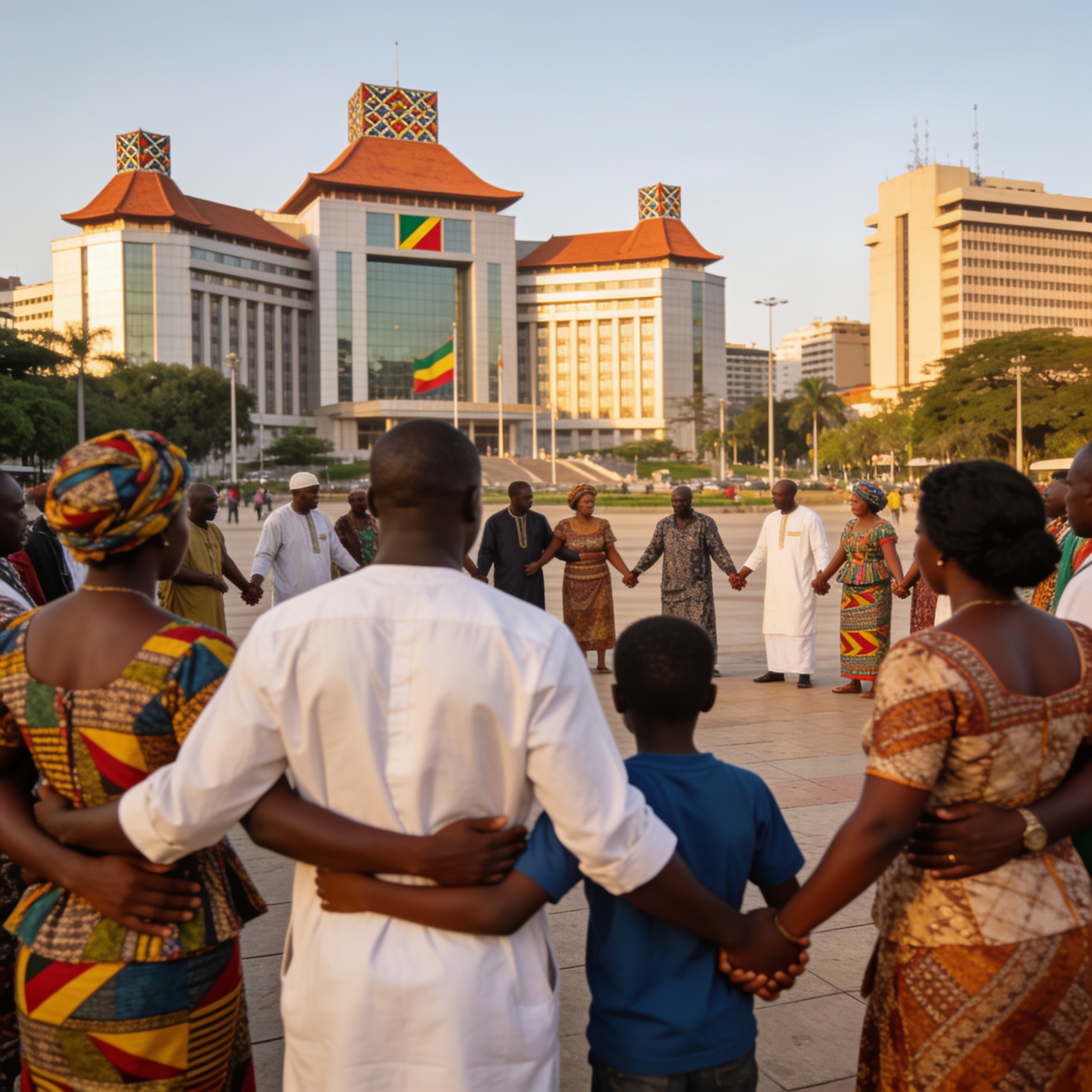 Create an editorial news illustration for an article about '35ème Journée de la Concorde nationale : Les autorités congolaises réaffirment l’appel à la paix et à l’unité'. The specific country is Republique of Congo (Brazzaville) (CG); make visual cu