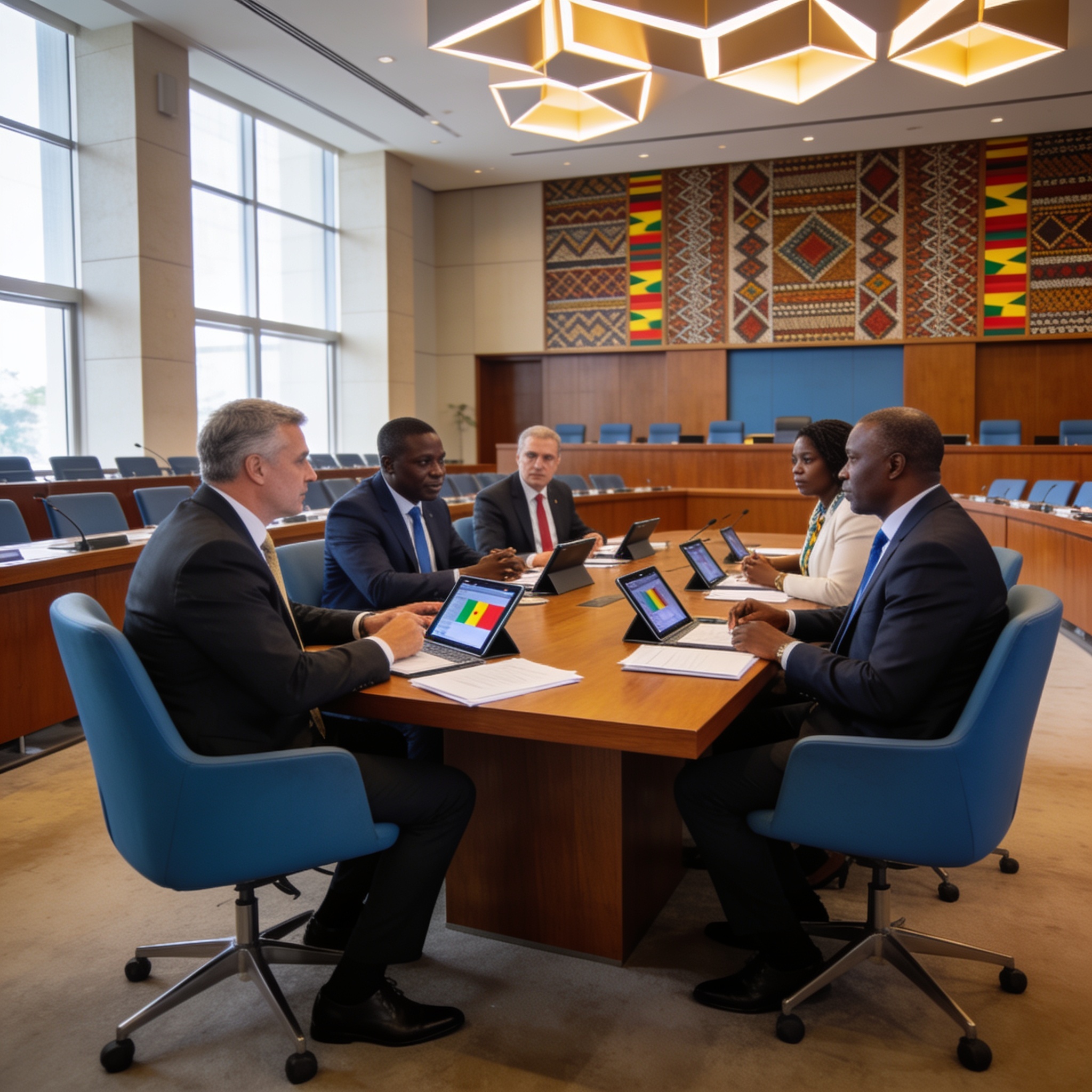 Create an editorial news illustration for an article about 'Coopération Congo-France : Le Sénat congolais se modernise avec l’appui de son homologue français'. The specific country is Republique of Congo (Brazzaville) (CG); make visual cues accurate