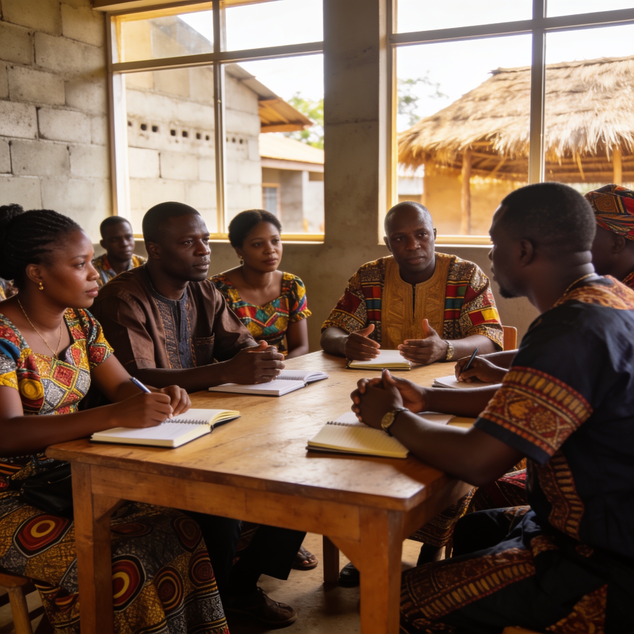 Create an editorial news illustration for an article about 'Égalité des sexes : 150 points focaux formés à Brazzaville'. The specific country is Republique of Congo (Brazzaville) (CG); make visual cues accurate to this exact country and avoid flags o