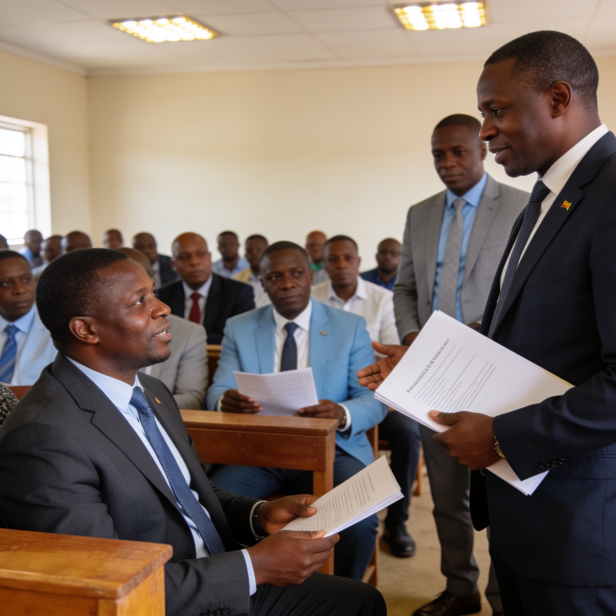 Create an editorial news illustration for an article about 'Intronisation du Conseil des Sages des pays de Mouyondzi PN et Kouilou : Un pas vers la consolidation de la paix'. The specific country is Republique of Congo (Brazzaville) (CG); make visual