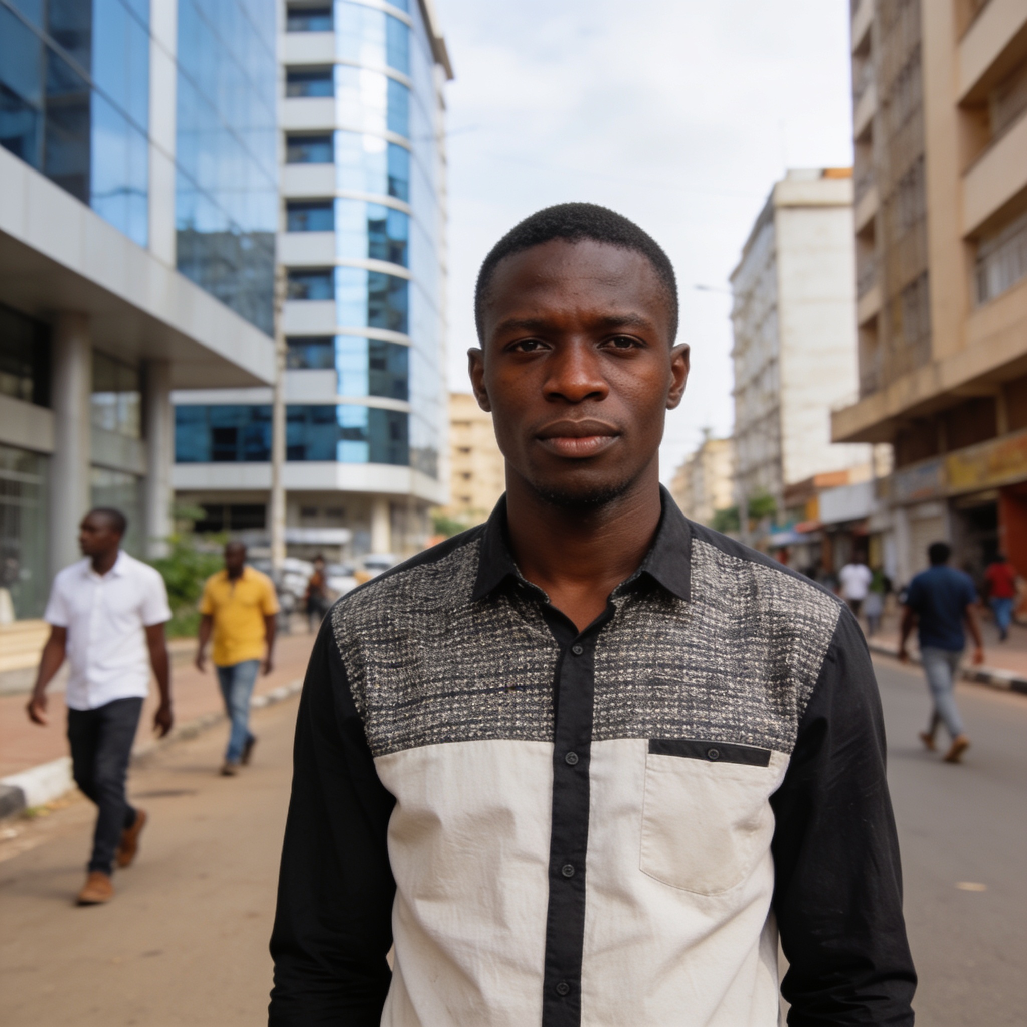 Create an editorial news illustration for an article about 'Achille Mbembé dénonce la flambée d’afrophobie en Afrique du Sud : « Un déni d’humanisme »'. The specific country is Republiqe du Congo (CG); make visual cues accurate to this exact country